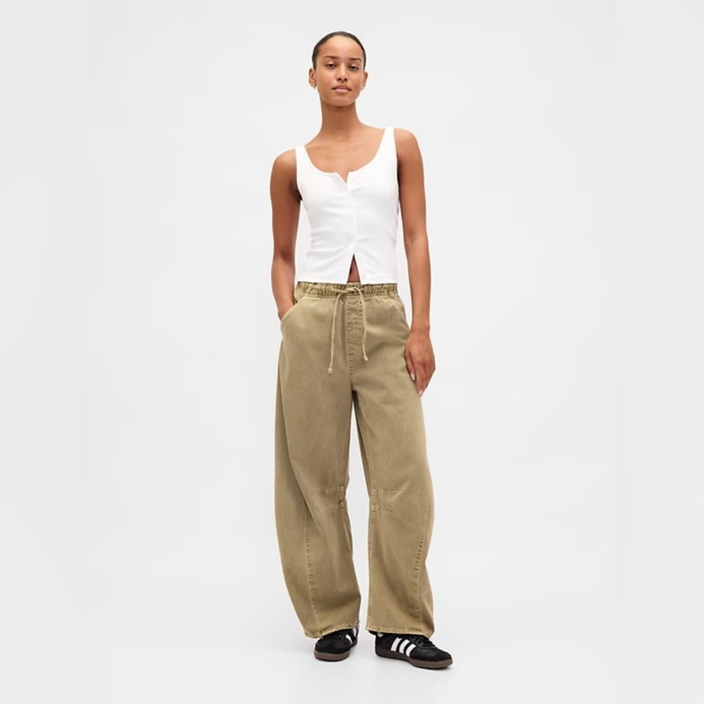 GAP Wide Leg Drawstring Pants in Olive - Picture 6 of 7